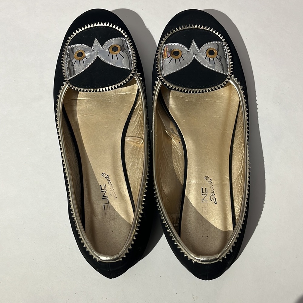 Madeline Stuart Owl black flats sz 8.5 wide shoes unique Anthro - Picture 2 of 7